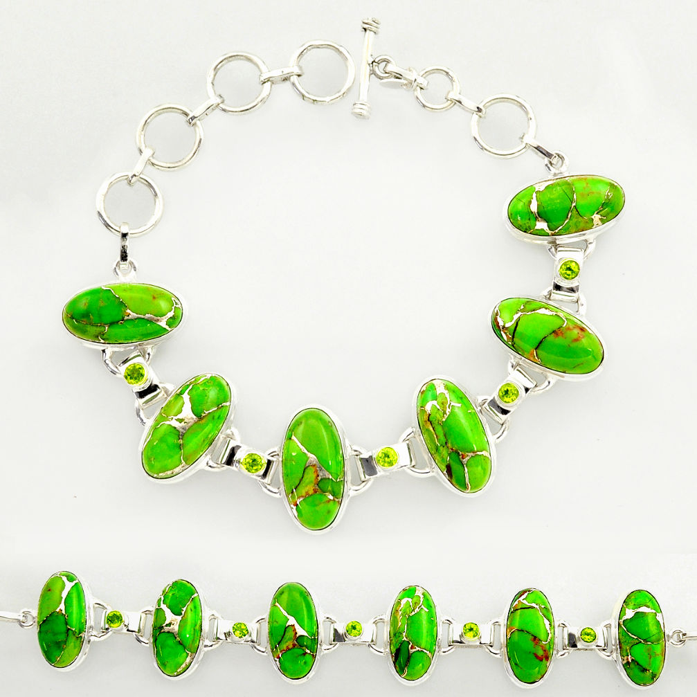 48.40cts green copper turquoise peridot 925 silver tennis bracelet r27473