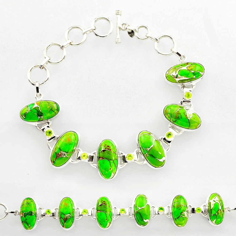47.65cts green copper turquoise peridot 925 silver tennis bracelet r27474
