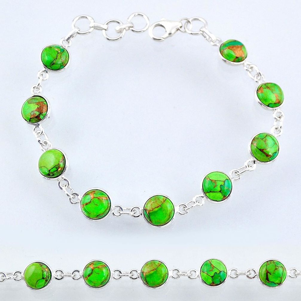 22.04cts green copper turquoise round sterling silver tennis bracelet r55105