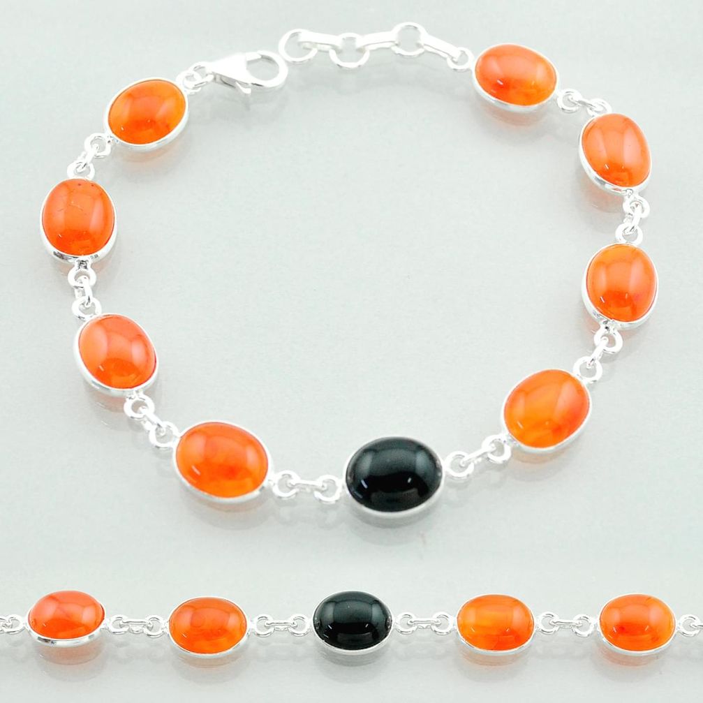 26.19cts halloween natural cornelian (carnelian) onyx silver bracelet t57640