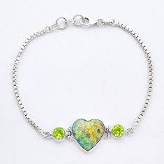 6.34cts heart multi color sterling opal peridot 925 silver bracelet u53829