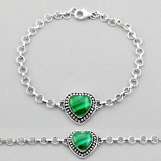 6.42cts heart natural green malachite (pilot's stone) 925 silver bracelet t93352