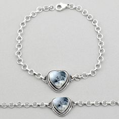 6.11cts heart natural white dendrite opal (merlinite) 925 silver bracelet t93305