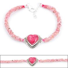 18.31cts heart pink thulite crystal 925 silver beads bracelet jewelry u30079
