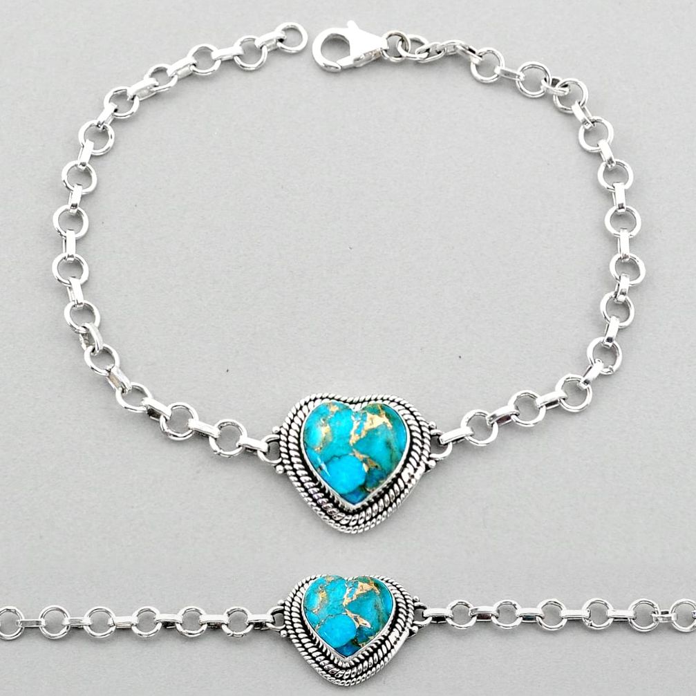 6.15cts heart spiny oyster arizona turquoise 925 sterling silver bracelet t93345