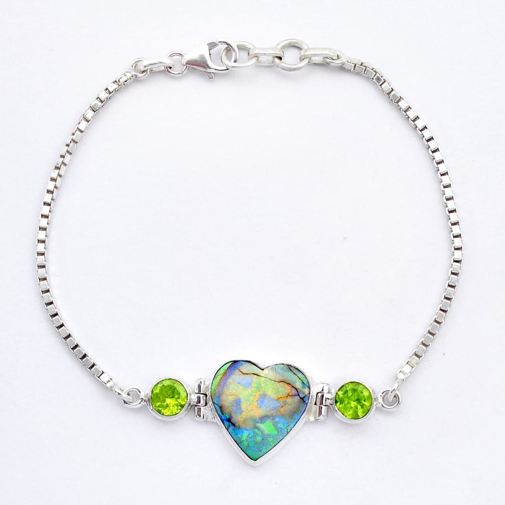 5.99cts heart sterling opal peridot 925 sterling silver bracelet jewelry u53834