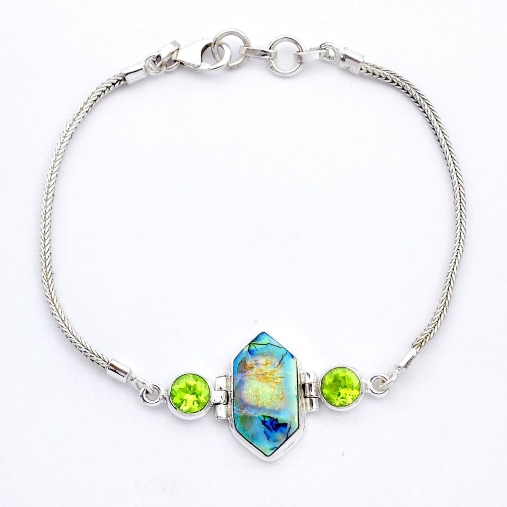 6.34cts hexagon sterling opal peridot 925 sterling silver bracelet u53825