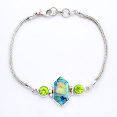 6.34cts hexagon sterling opal peridot 925 sterling silver bracelet u53825