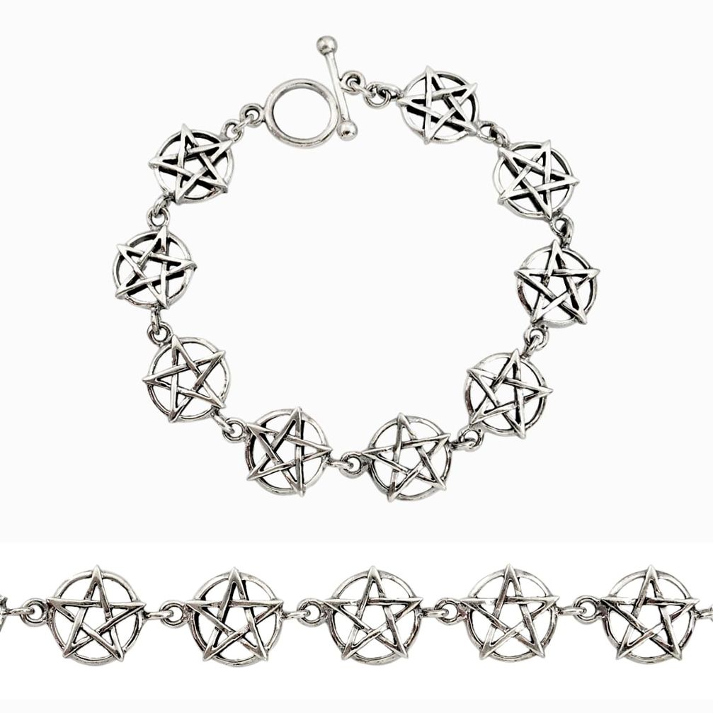 17.69gms indonesian bali style solid 925 silver wicca symbol bracelet c9881