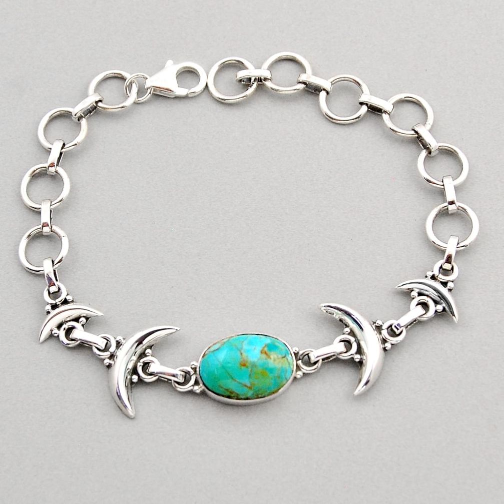 6.16cts moon natural blue kingman turquoise 925 sterling silver bracelet y92261