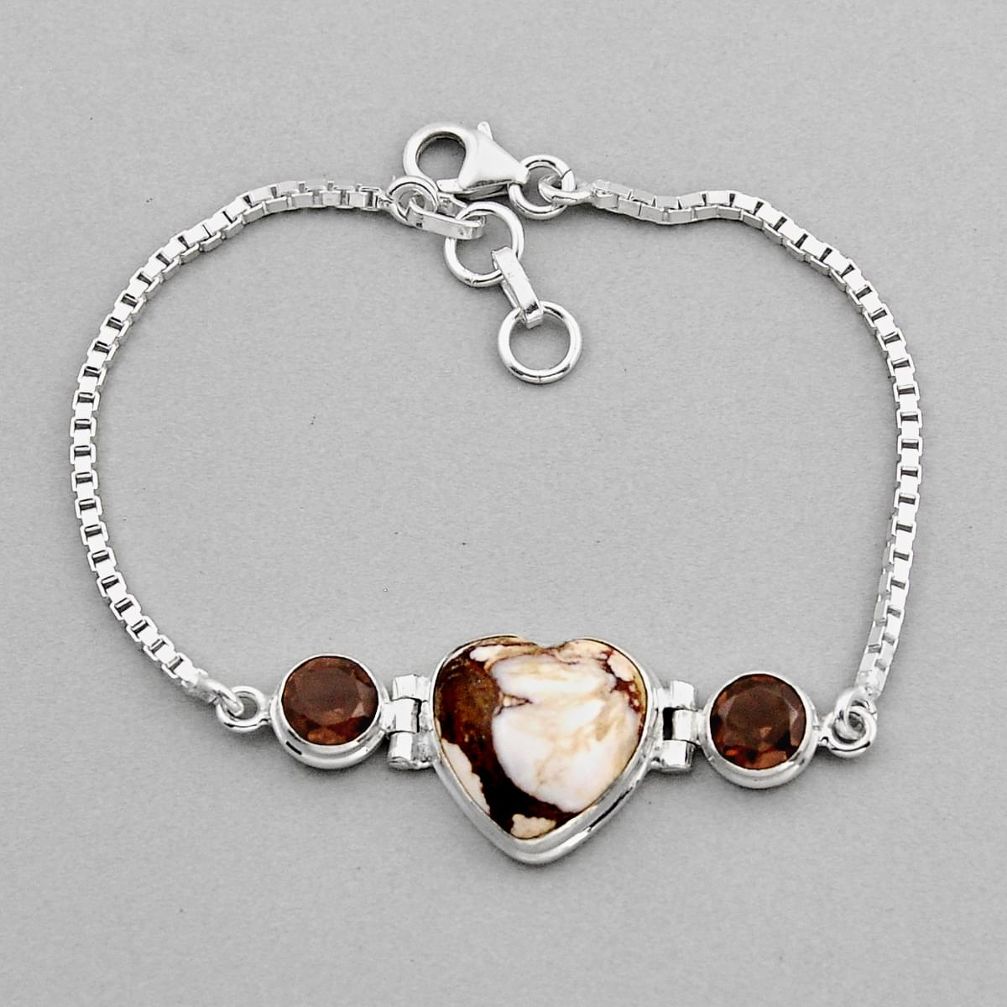 16.08cts moon natural wild horse magnesite smoky topaz silver bracelet y94060