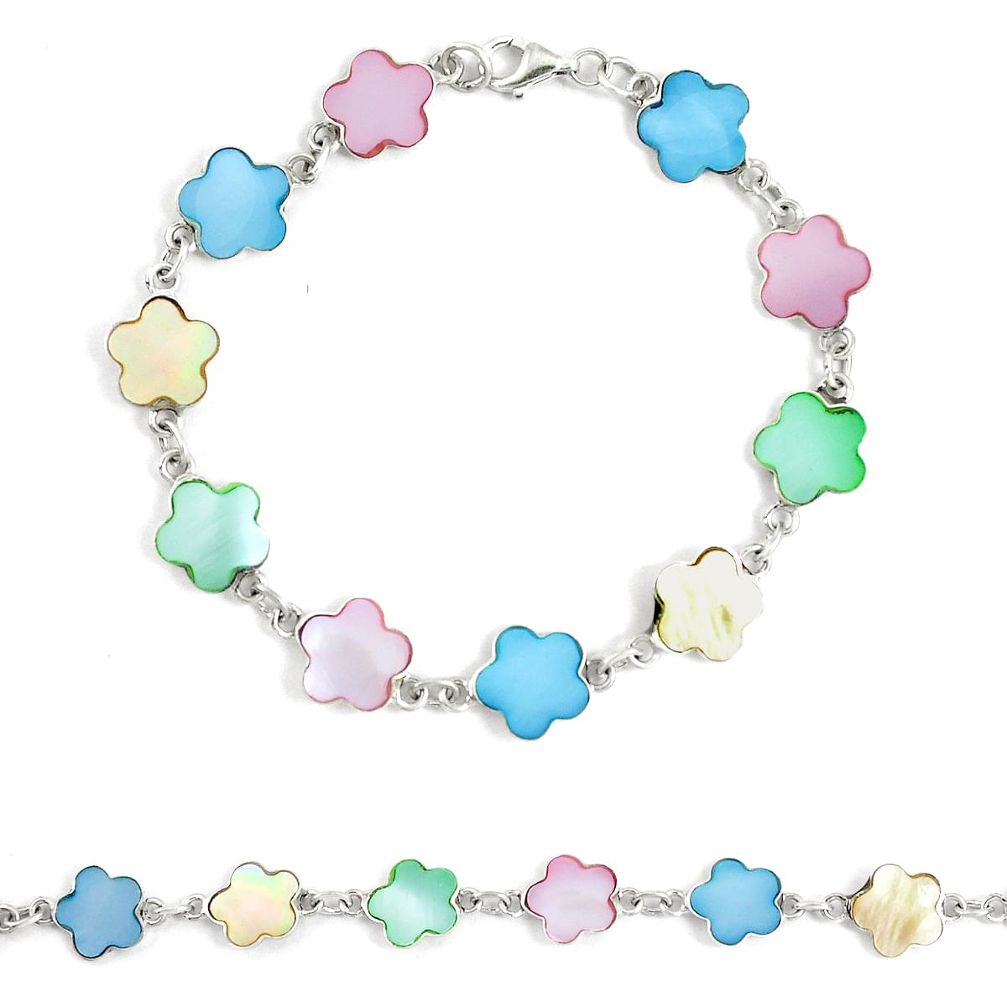 5.48gms multi color blister pearl enamel silver tennis bracelet a94914 c13898