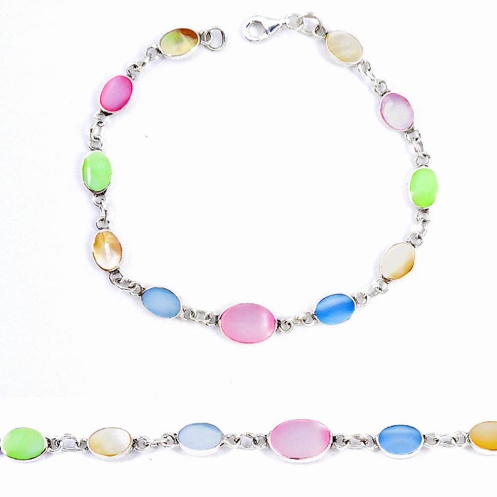 Multi color blister pearl enamel sterling silver tennis bracelet a46581 c13886
