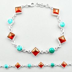 Natural amber turquoise tibetan 925 sterling silver tennis link gemstone bracelet u12961