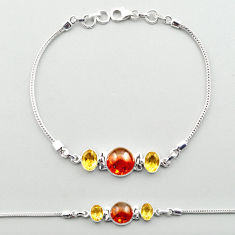 5.32cts natural amber yellow citrine 925 sterling silver tennis link gemstone bracelet u12969