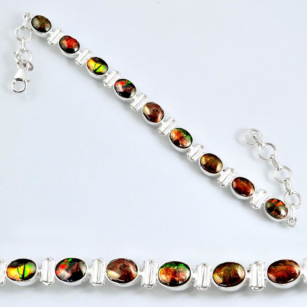 22.54cts natural ammolite (canadian) oval 925 silver tennis bracelet r60928