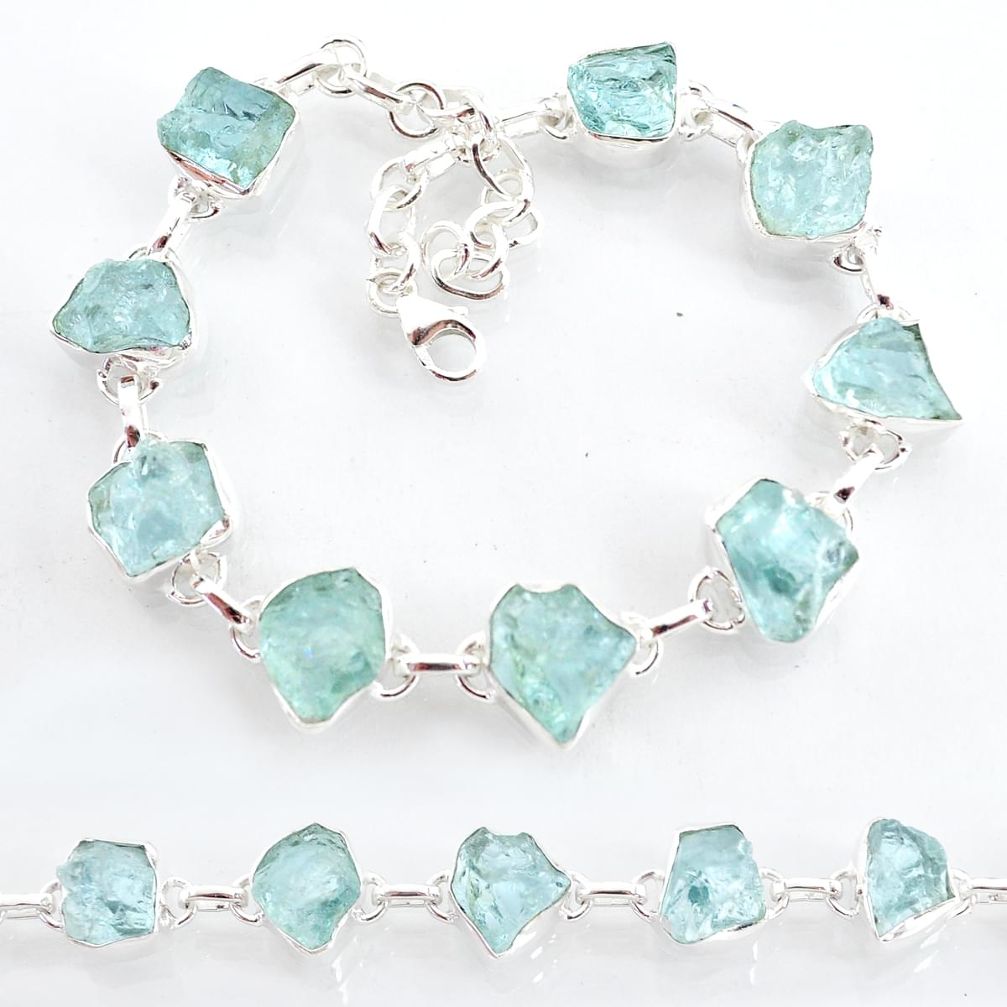 34.52cts natural aqua aquamarine raw 925 sterling silver tennis bracelet t6740