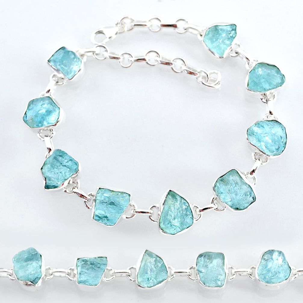 32.04cts natural aqua aquamarine raw 925 sterling silver tennis bracelet t7816