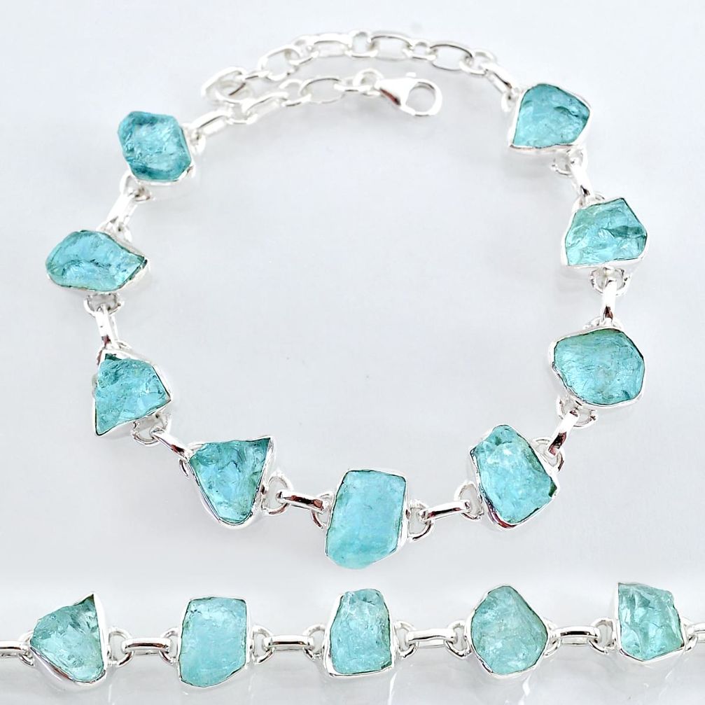 32.86cts natural aqua aquamarine raw 925 sterling silver tennis bracelet t7819