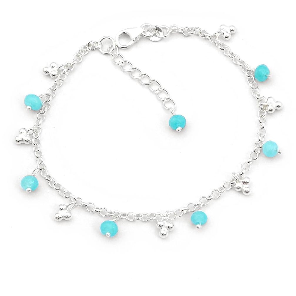 2.42cts natural aqua chalcedony 925 sterling silver tennis bracelet u65095