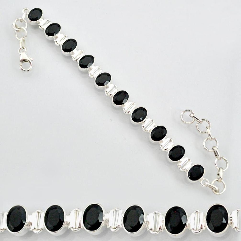 21.04cts natural black onyx 925 sterling silver tennis bracelet jewelry r87100