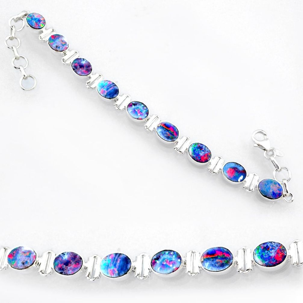 23.87cts natural blue doublet opal australian 925 silver bracelet r71628