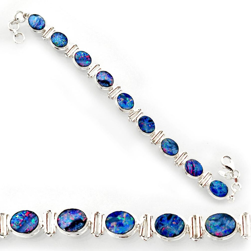 31.50cts natural blue doublet opal australian 925 silver tennis bracelet r27523