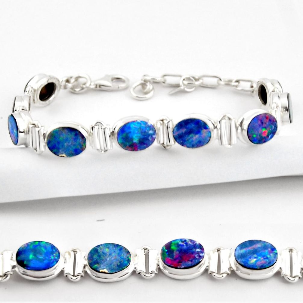 20.20cts natural blue doublet opal australian 925 silver tennis bracelet r38963
