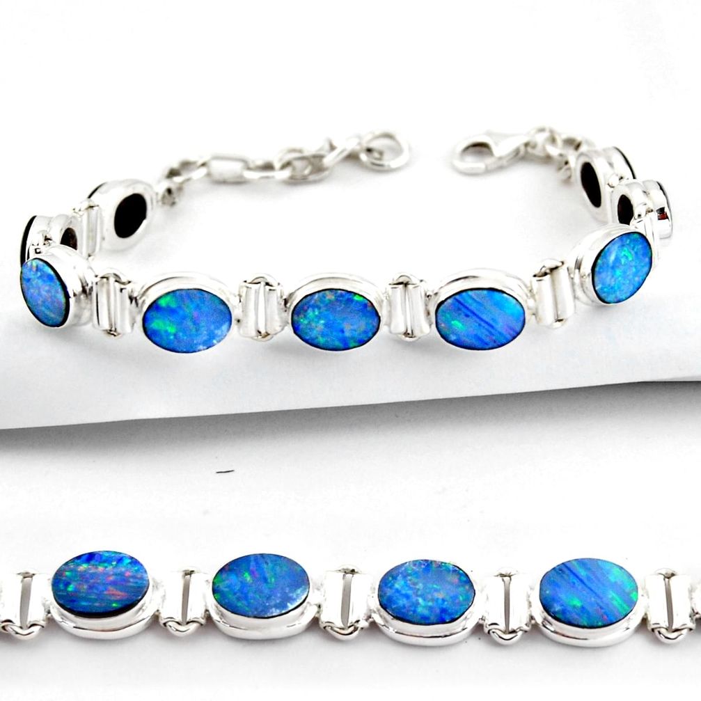 19.15cts natural blue doublet opal australian 925 silver tennis bracelet r38966