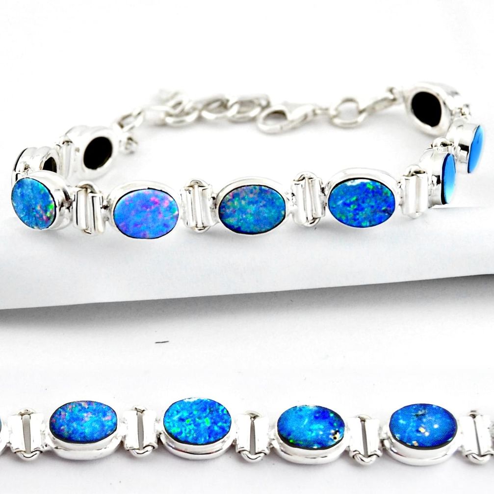 19.96cts natural blue doublet opal australian 925 silver tennis bracelet r38968