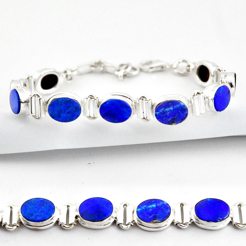 20.55cts natural blue doublet opal australian 925 silver tennis bracelet r38973