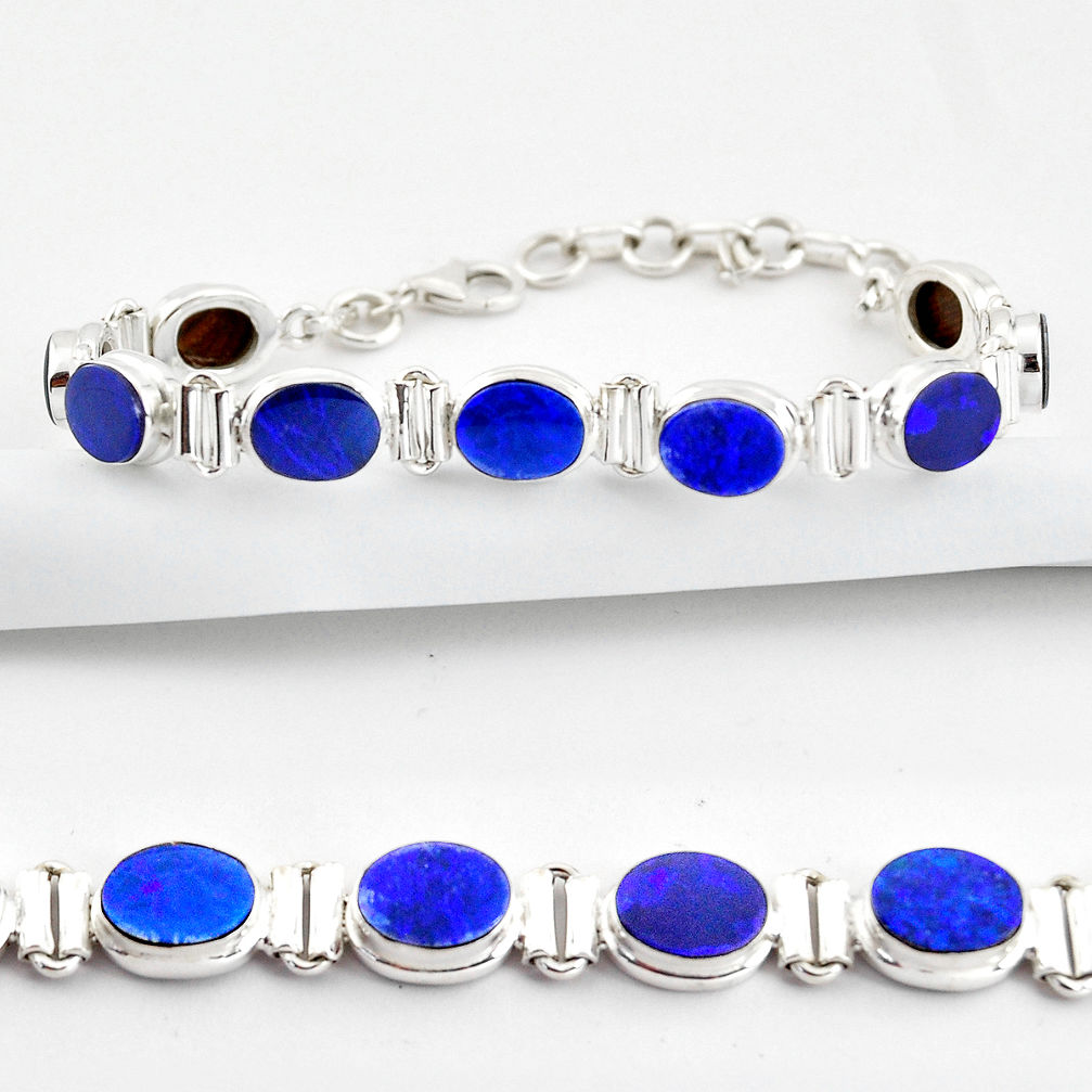 20.22cts natural blue doublet opal australian 925 silver tennis bracelet r38976