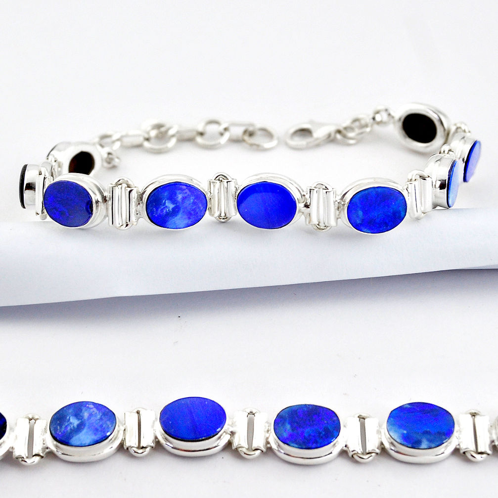 20.47cts natural blue doublet opal australian 925 silver tennis bracelet r38977