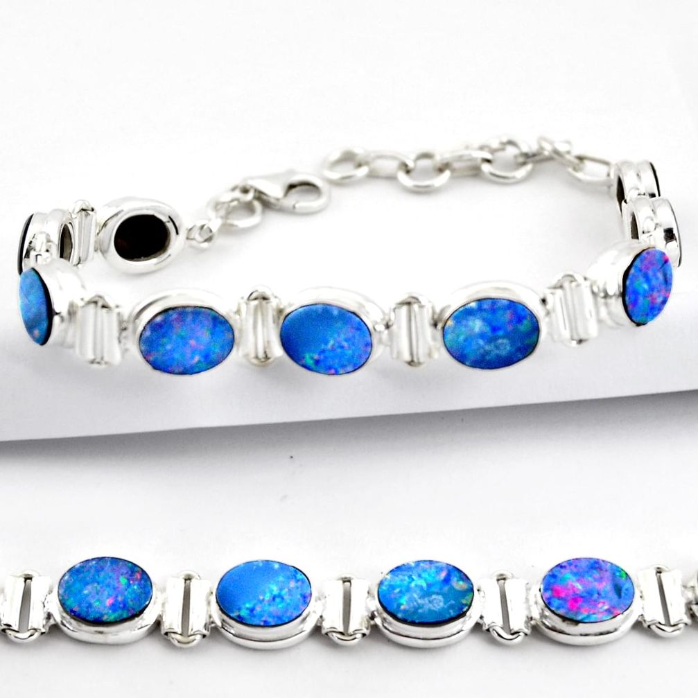 20.23cts natural blue doublet opal australian 925 silver tennis bracelet r38980