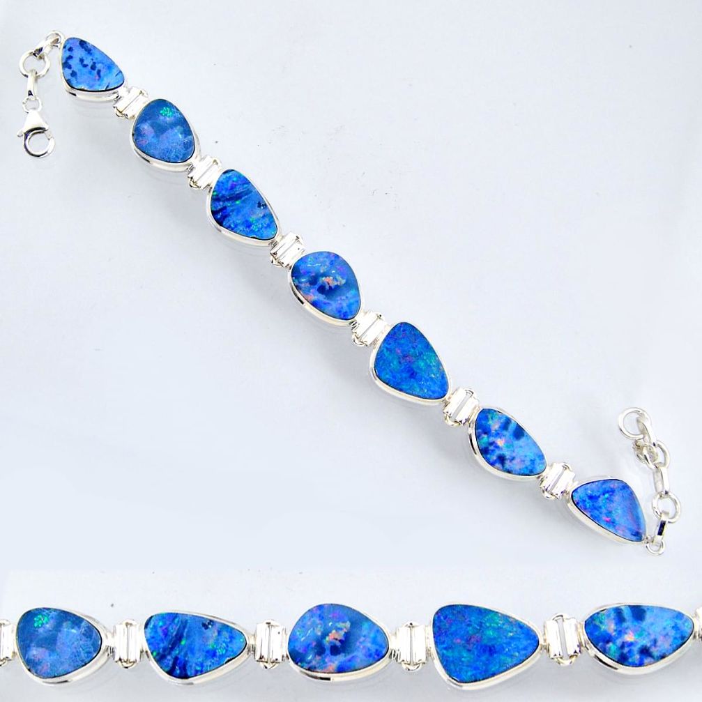 33.25cts natural blue doublet opal australian 925 silver tennis bracelet r56546