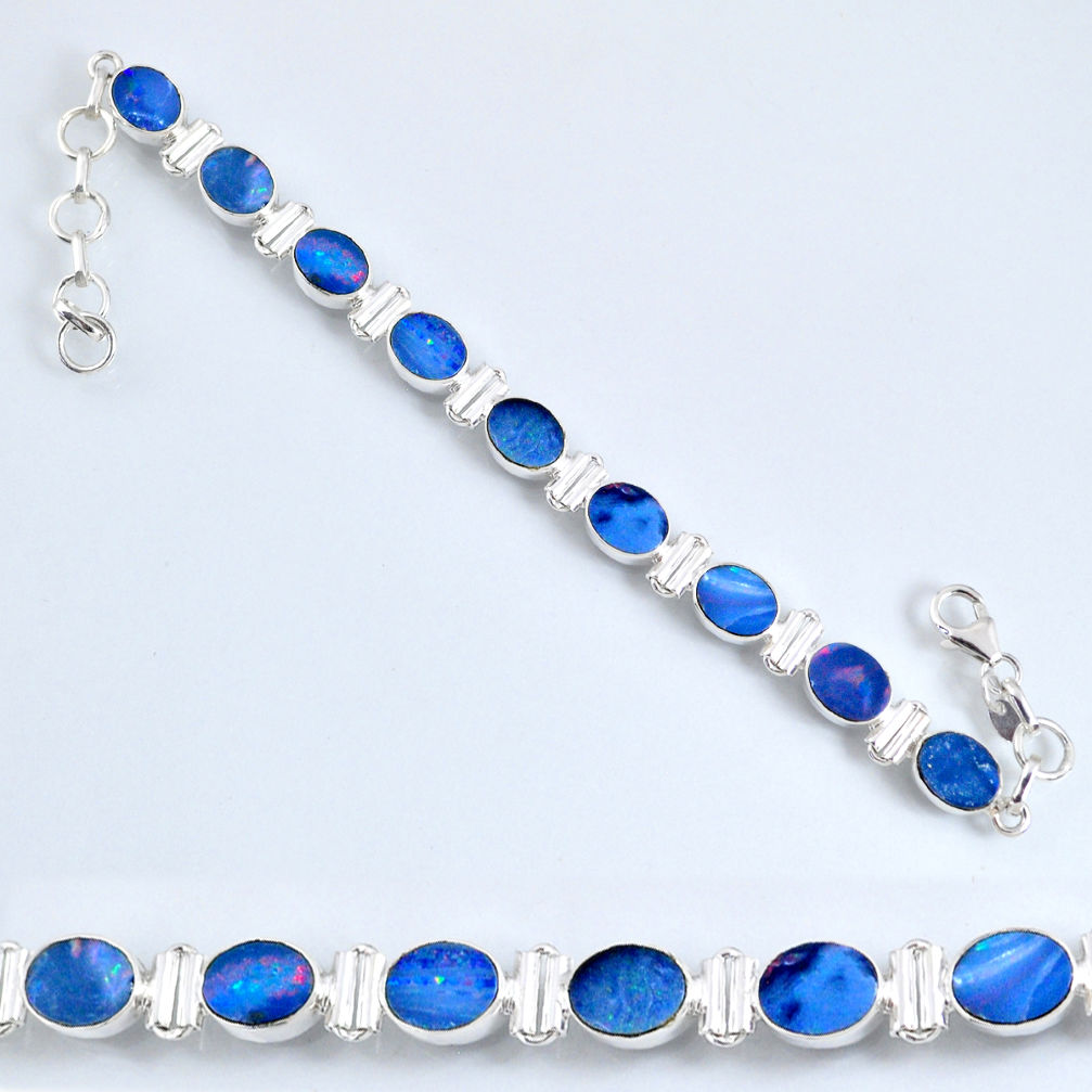 19.59cts natural blue doublet opal australian 925 silver tennis bracelet r60937