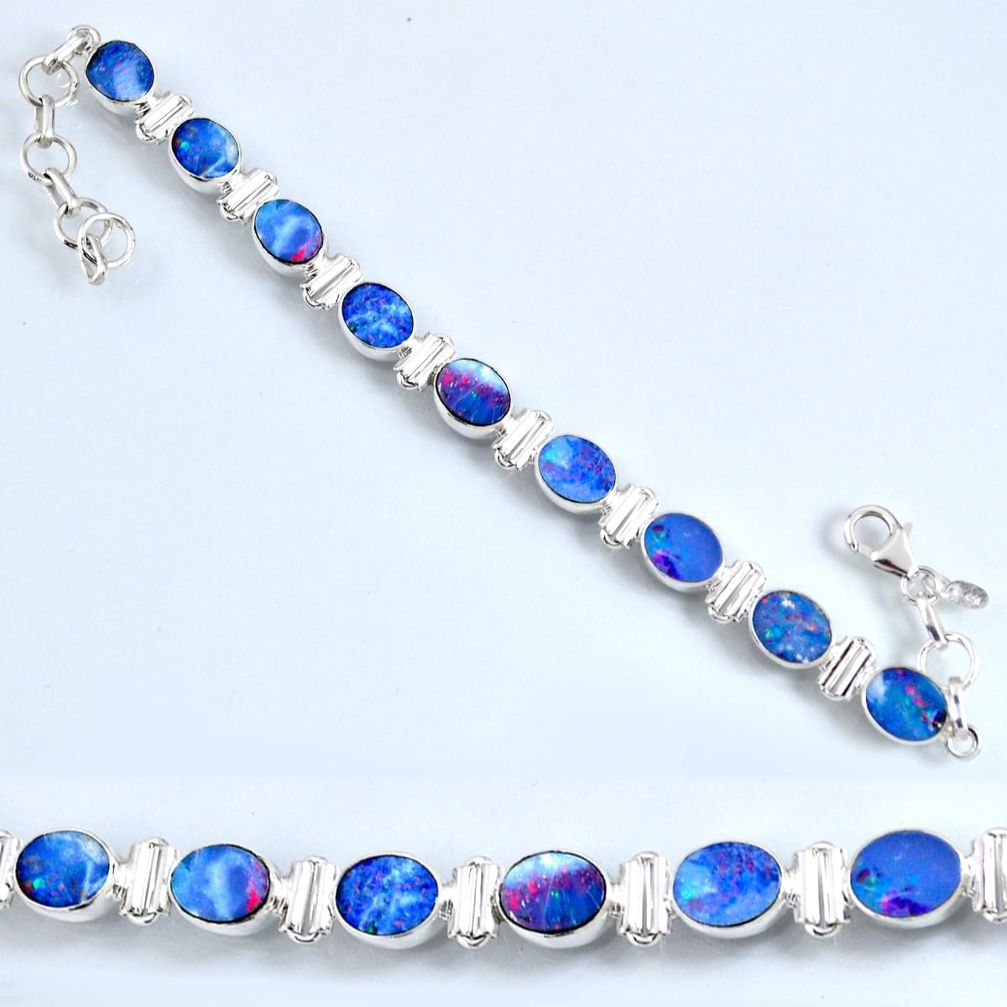 19.29cts natural blue doublet opal australian 925 silver tennis bracelet r60939