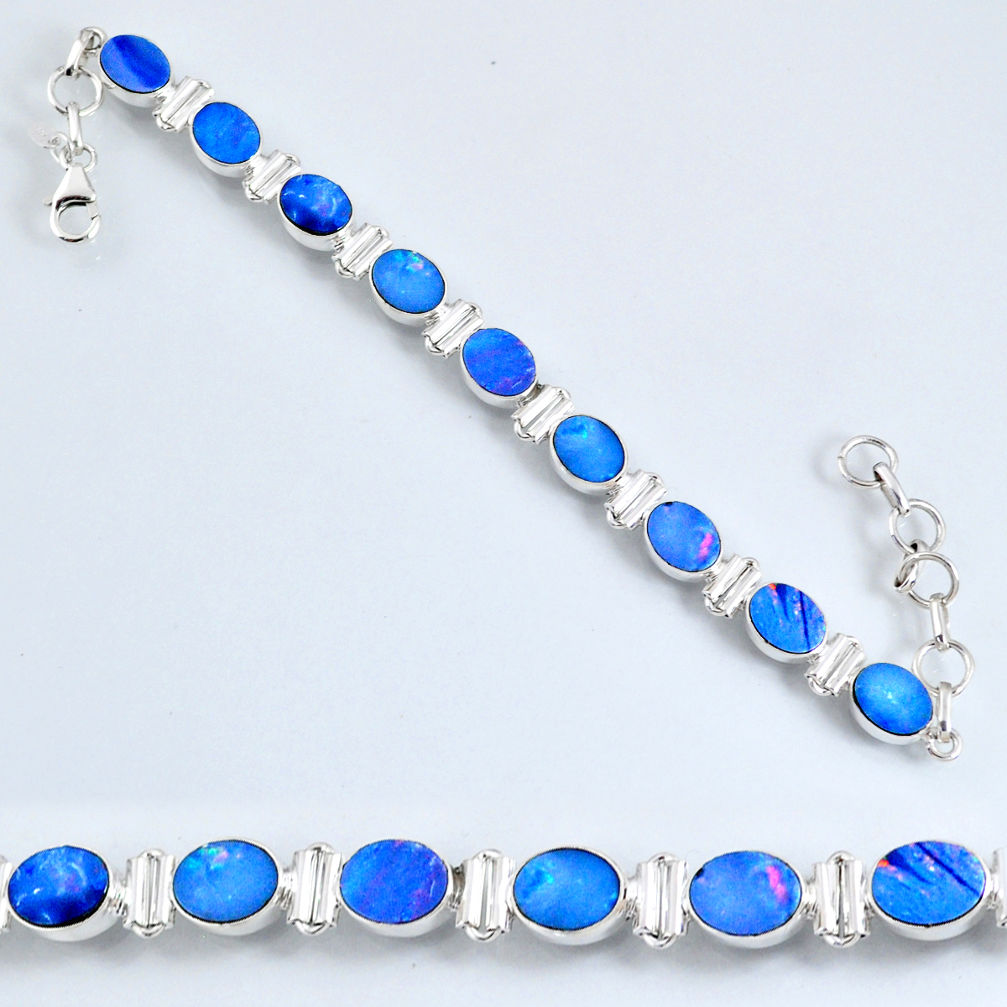 19.53cts natural blue doublet opal australian 925 silver tennis bracelet r60940