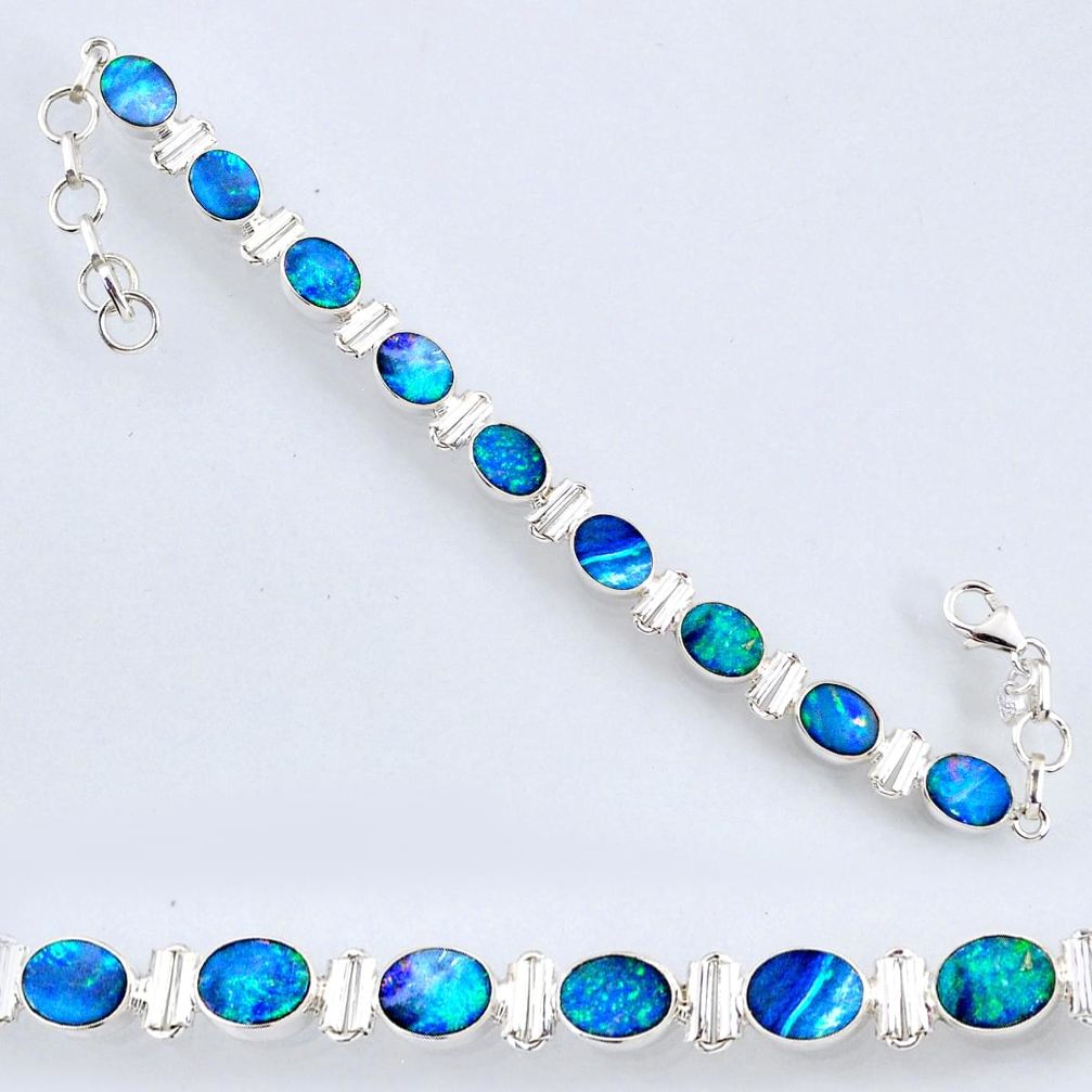 19.89cts natural blue doublet opal australian 925 silver tennis bracelet r61766