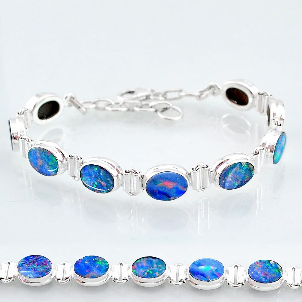 24.60cts natural blue doublet opal australian 925 silver tennis bracelet t4163