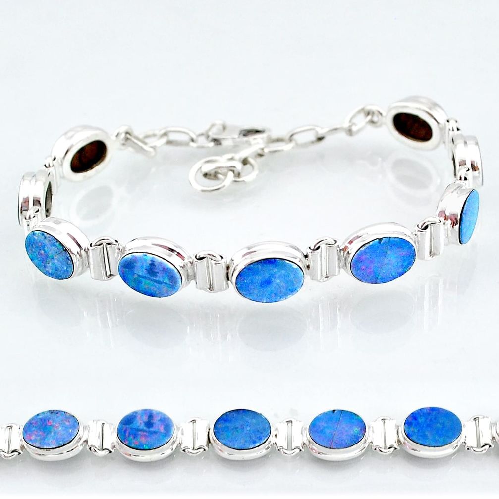 24.97cts natural blue doublet opal australian 925 silver tennis bracelet t4165