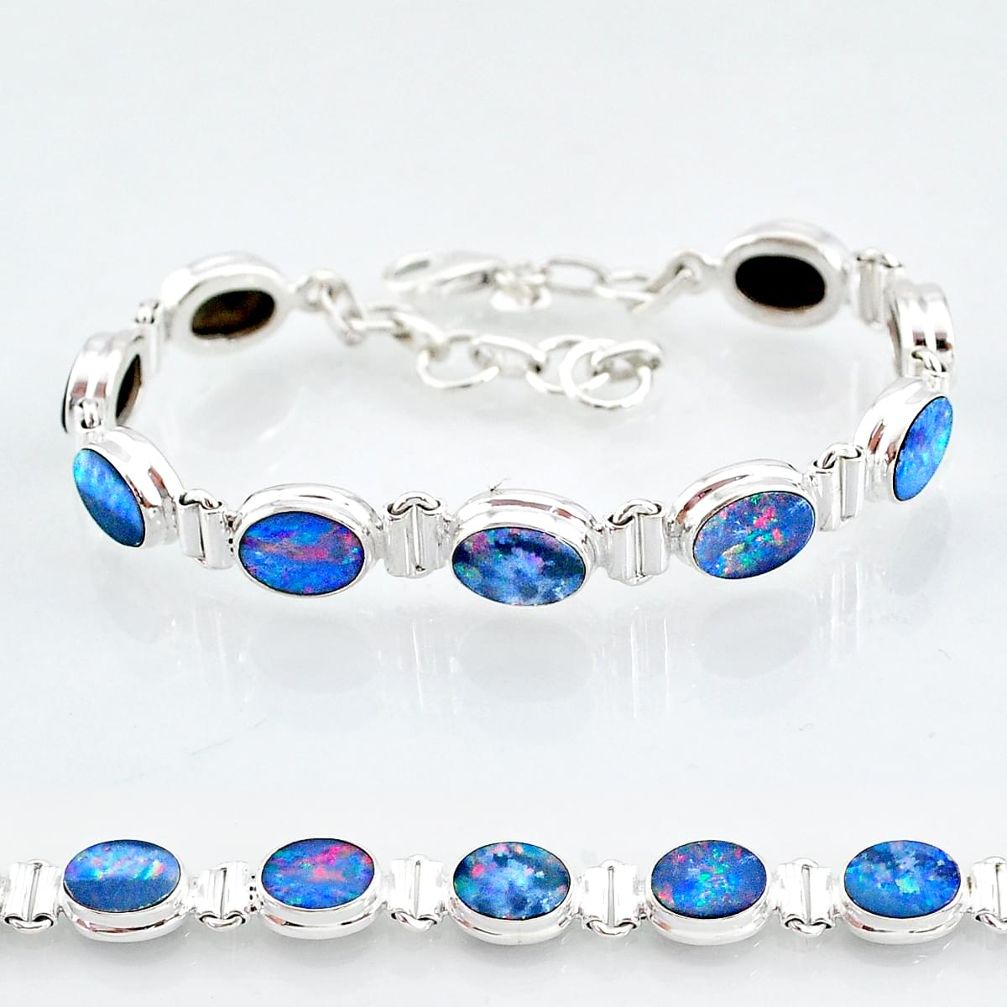 24.19cts natural blue doublet opal australian 925 silver tennis bracelet t4166
