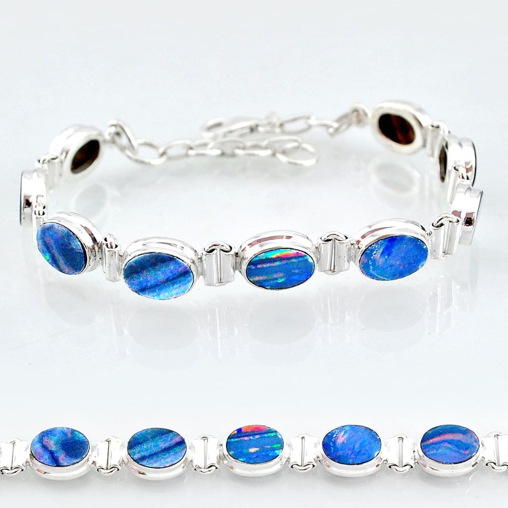 24.87cts natural blue doublet opal australian 925 silver tennis bracelet t4167