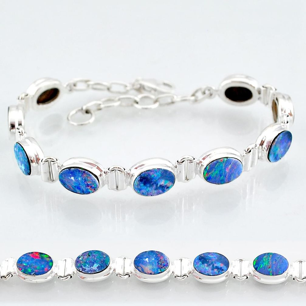 24.63cts natural blue doublet opal australian 925 silver tennis bracelet t4173