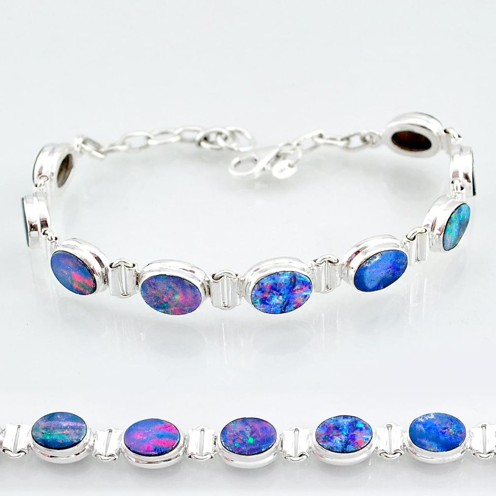 24.19cts natural blue doublet opal australian 925 silver tennis bracelet t4174