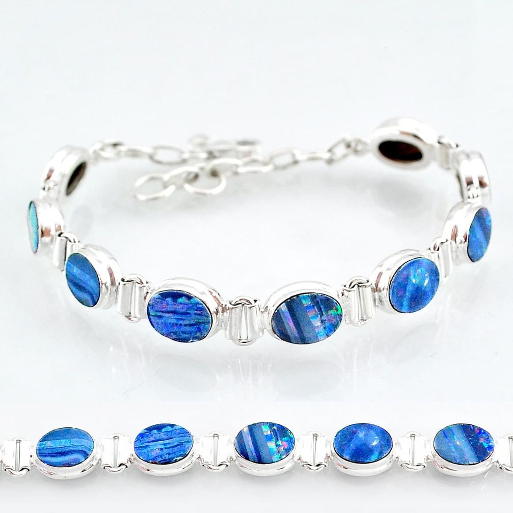 25.21cts natural blue doublet opal australian 925 silver tennis bracelet t4176