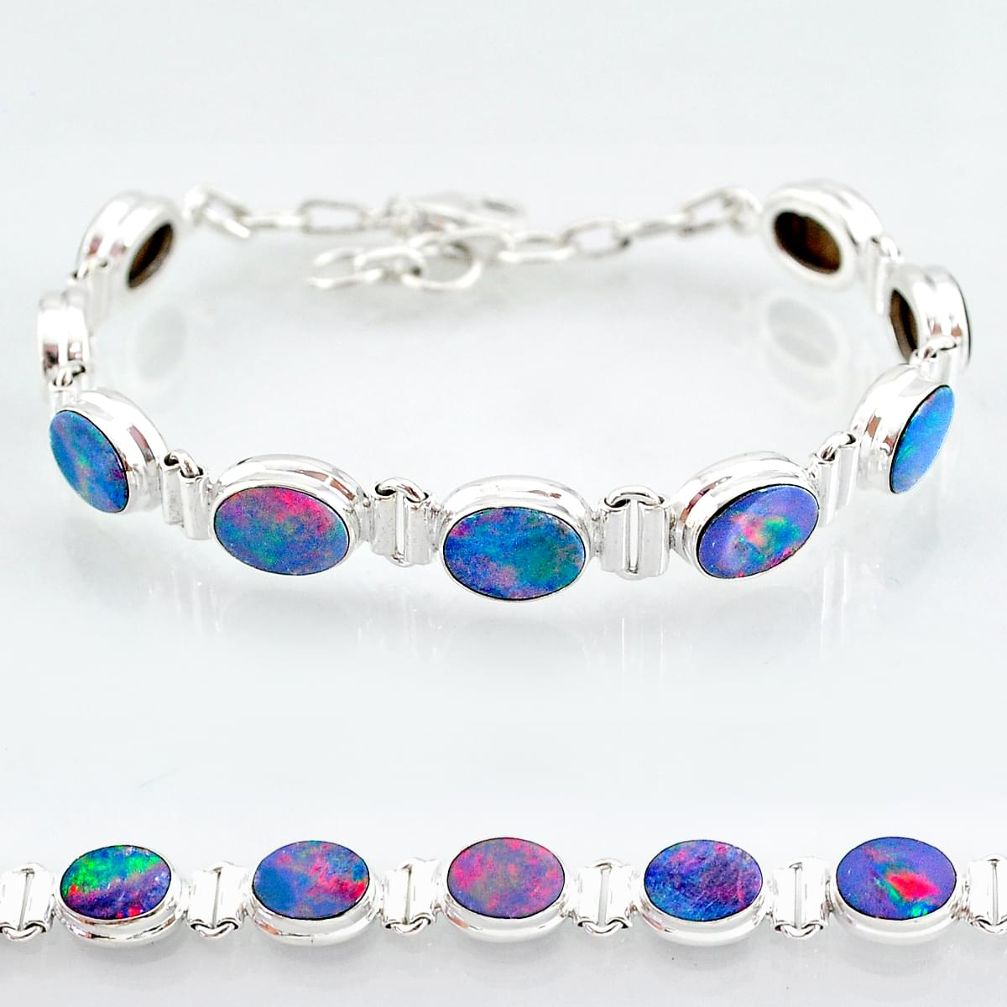 24.87cts natural blue doublet opal australian 925 silver tennis bracelet t4177