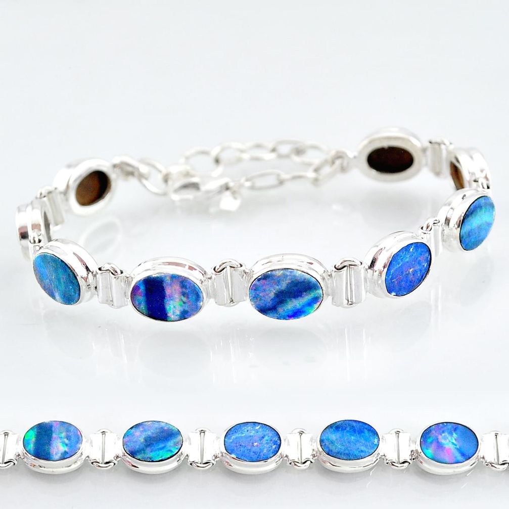 24.34cts natural blue doublet opal australian 925 silver tennis bracelet t4178