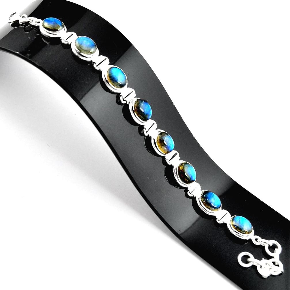 34.21cts natural blue labradorite 925 sterling silver tennis bracelet r39061