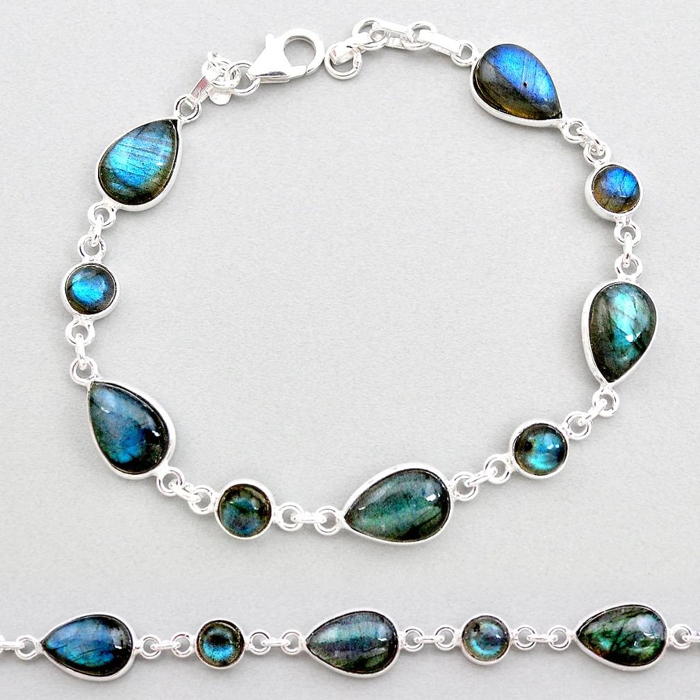 22.55cts natural blue labradorite 925 sterling silver tennis bracelet t19601